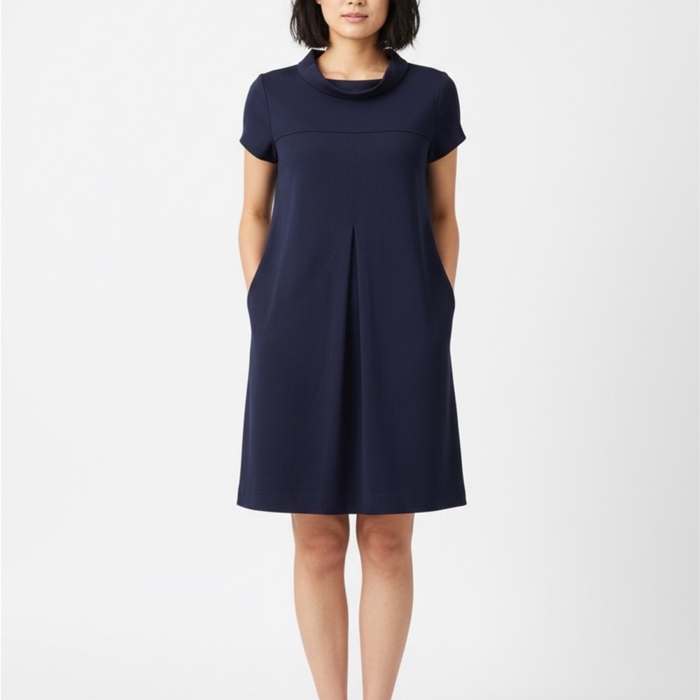 SARA CAMPBELL SIZE SMALL NAVY BLUE PONTE KNIT SHIFT DRESS WITH POCKETS NEW - Picture 2 of 7